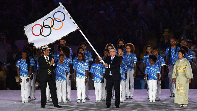 Thomas Bach, presidente do COI, na festa de encerramento da Olimpíada