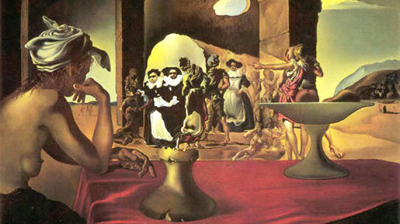 Dalí: a pintura surrealista mostra o busto de Voltaire formado por duas figuras