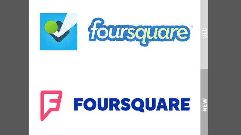 9. Foursquare Antigo: 72 pontos > Novo: 82 pontos O Foursquare acertou em cheio na mudança radical de logo. As letras em caixa alta e o símbolo do "f" prendem o olhar.