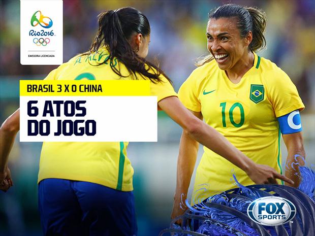 Após assistência de Marta, Andressa Alves marcou o segundo gol do Brasil na vitória por 3 a 0 sobre a Chine