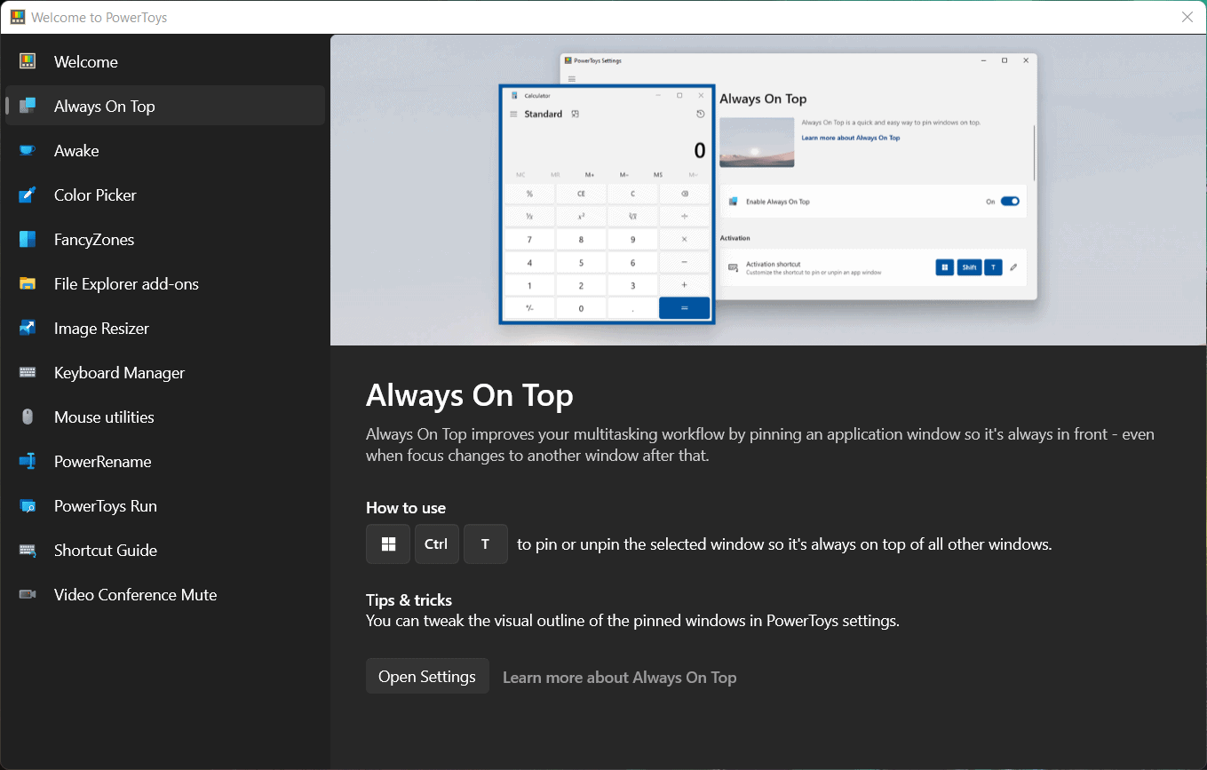Microsoft atualiza o PowerToys para incluir o novo recurso Always On Top