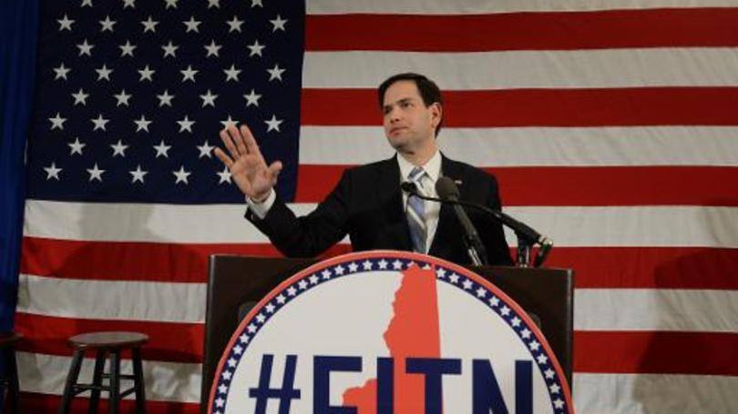 Senador Marco Rubio discursa em 17 de abril de 2015 em Nashua, New Hampshire